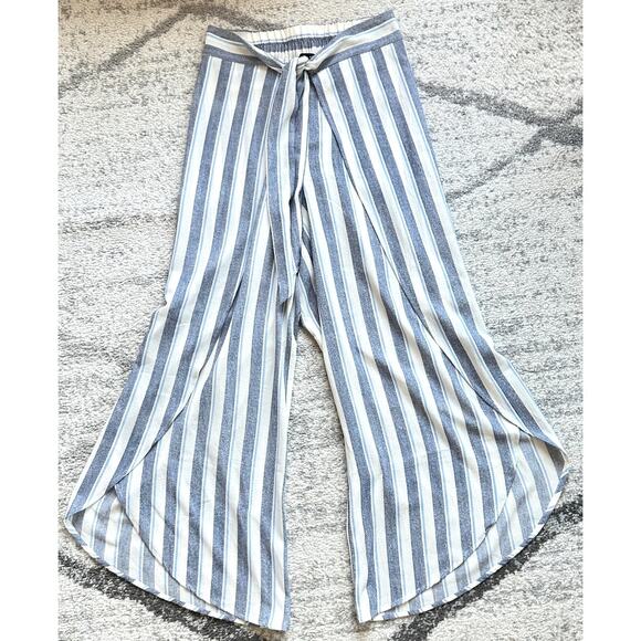 Aqua Blue Striped Flowy Crepe Pants Size S - Picture 12 of 12